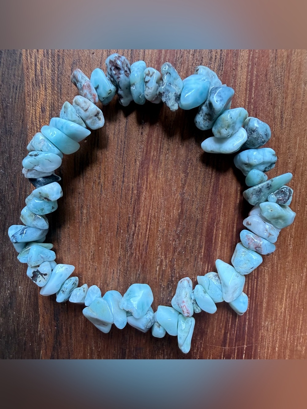 Handmade Larimar Chip Jewelry Set Light Blue Necklace Stretch Bracelet, Earrings - Picture 3 of 6